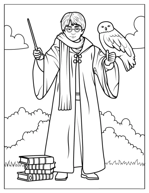 Harry Potter a karján ülő Hedvig baglyot tartja.