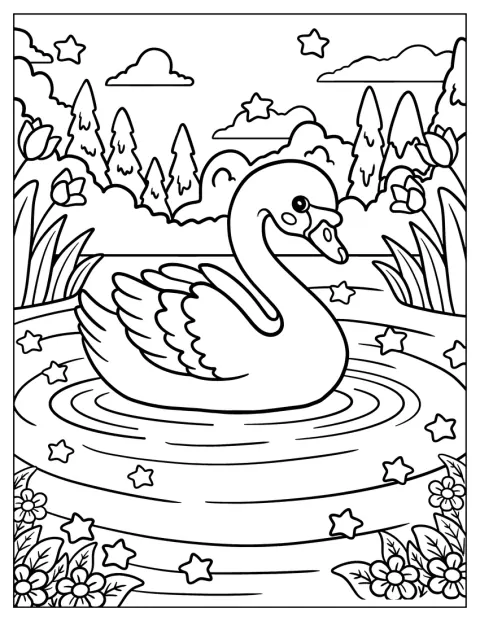 Un polluelo de cisne descansa tranquilamente sobre el agua del lago.