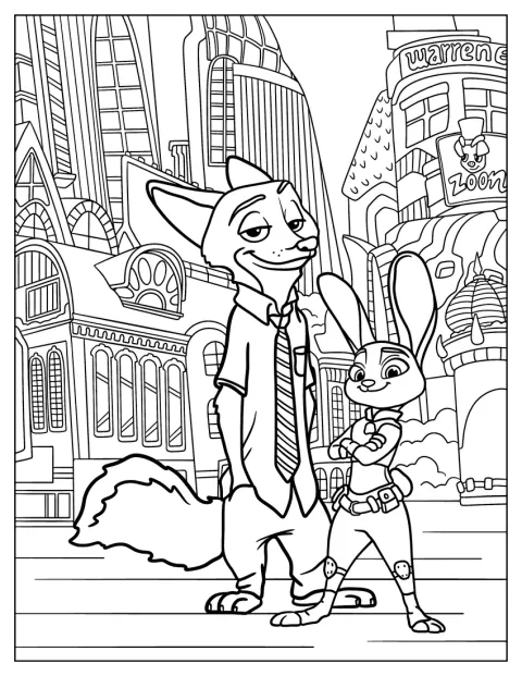 Nick och Judy ler tillsammans i Zootropolis.