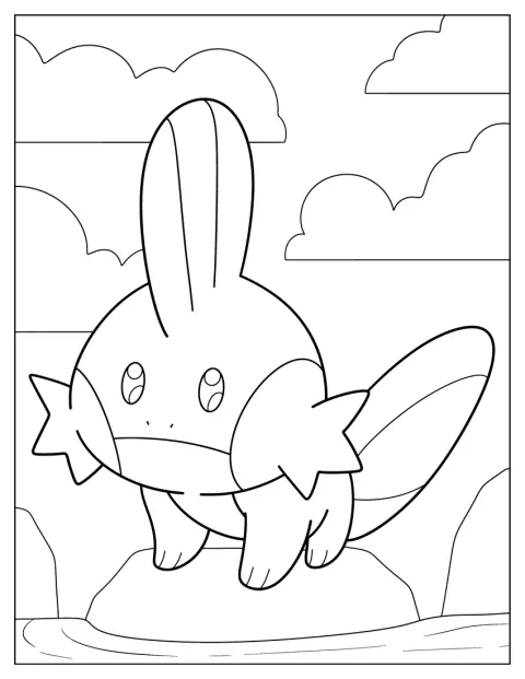 Suloinen Mudkip seisoo kivellä.