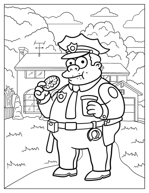 O chefe Wiggum come um donut com satisfação.