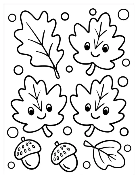 Usměvavé listy a žaludy připomínají podzimní přírodu.