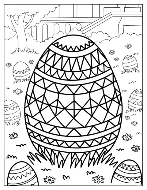 Um ovo da Páscoa está preenchido com formas geométricas.