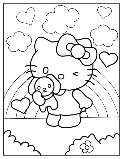 Hello Kitty hymyilee ja iskee silmää.