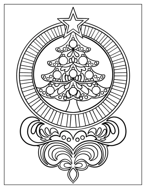 Un simpático árbol de Navidad con una gran estrella forma este mandala.