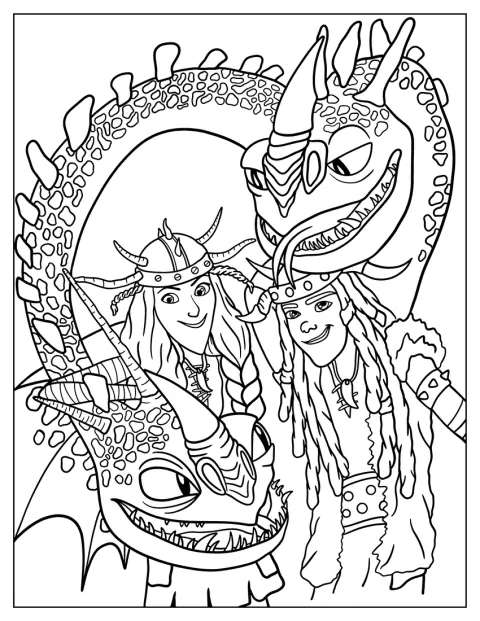 Ruffnut y Tuffnut aparecen junto a los dragones Barf y Belch.
