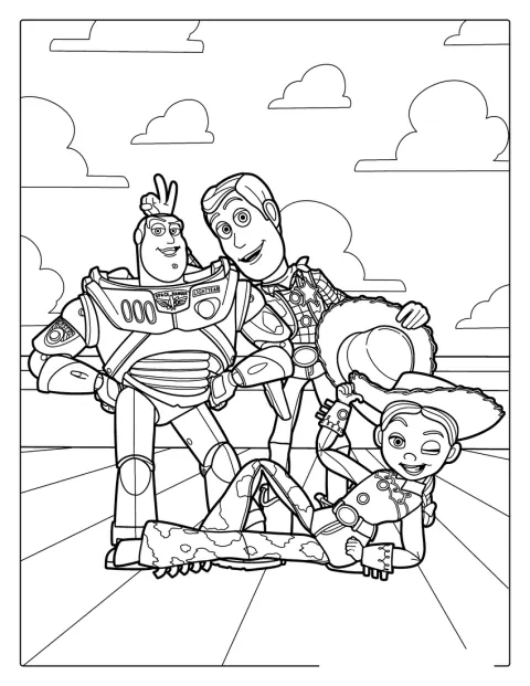 Jessie, Buzz és Woody együtt pózolnak.
