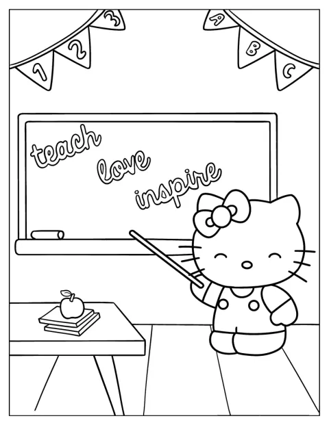 Hello Kitty prowadzi lekcję.