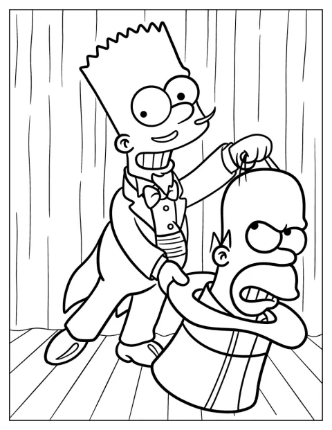 Bart Simpson, vestido de mago, saca la cabeza de Homer de una chistera.