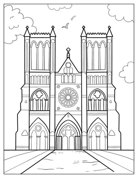 Katedrála Notre-Dame se tyčí nad okolní zástavbou.