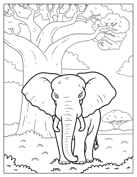 Un elefante africano cammina nella savana illuminata dal sole.