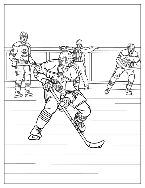 Hockey Players With Referee Coloring In