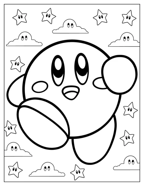 Kirby biegnie z wyciągniętymi rękami.