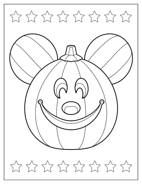 Uma abóbora acompanha Mickey Mouse nesta ilustração.