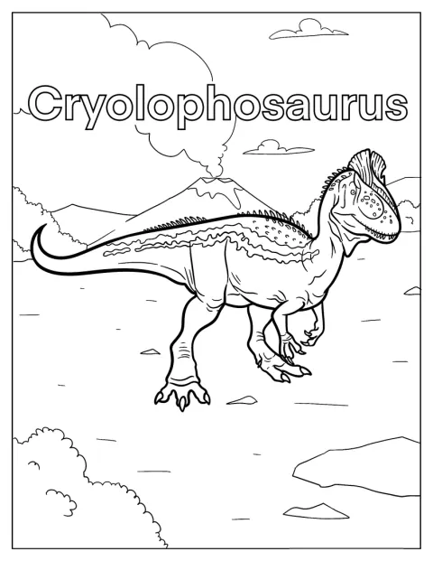 Een gevaarlijke cryolophosaurus staat dreigend met zijn kop omhoog.