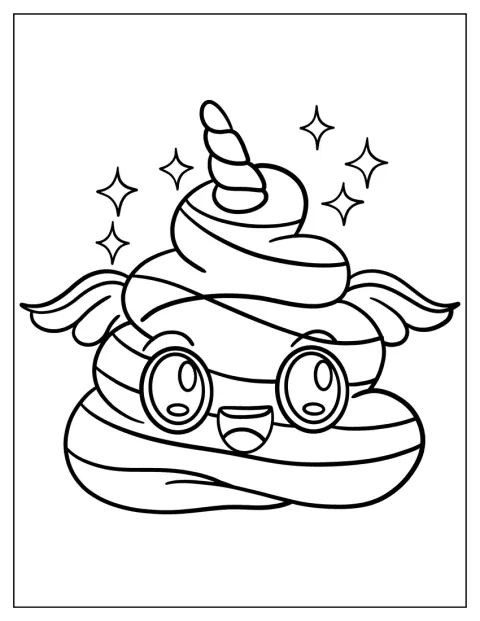 Ein geflügelter Einhorn-Kackhaufen ist von funkelnden Sternen umgeben.