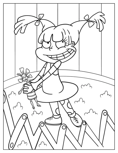 Mit einem Lächeln hält Angelica Pickles ihre Puppe im Arm.