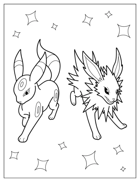 Jolteon staat naast Umbreon.