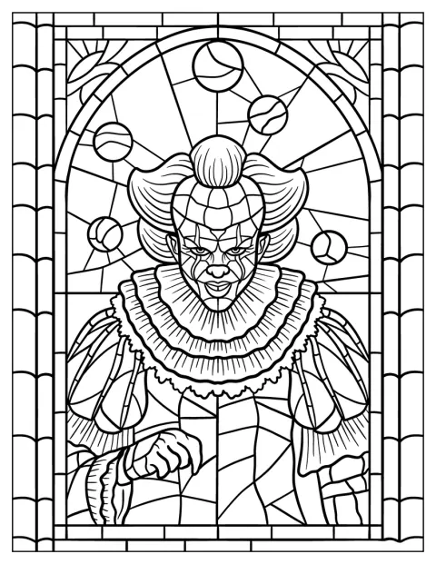 Intricate Pennywise Stained Glass Coloring Sheet
