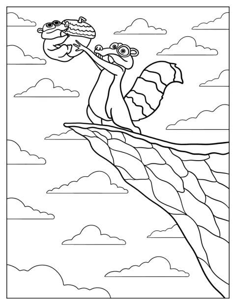 Scrat egy makkot nyújt a mellette álló kis Scratnak.