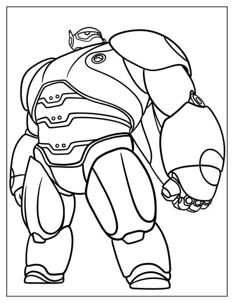 A armadura de super-herói envolve Baymax.