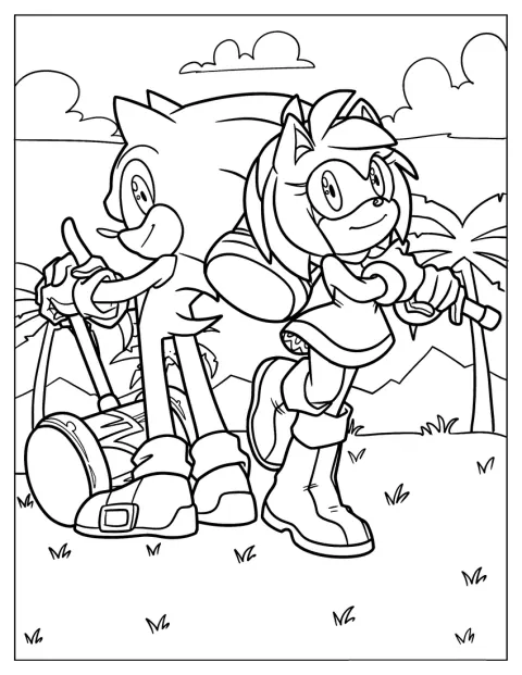 Amy Rose i Sonic stoją plecami do siebie.