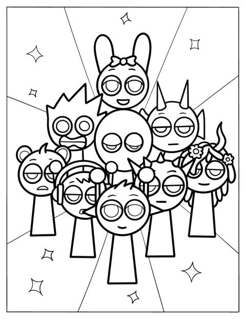 Die Sprunki-Figuren sind mit funkelnden Details dargestellt.