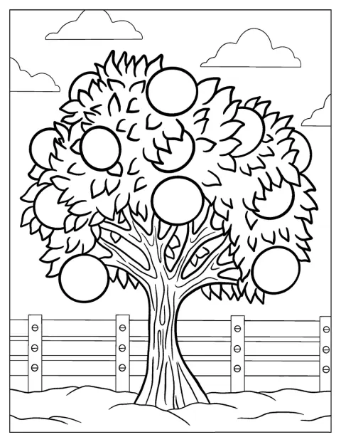 オレンジの実がなる木が描かれています。