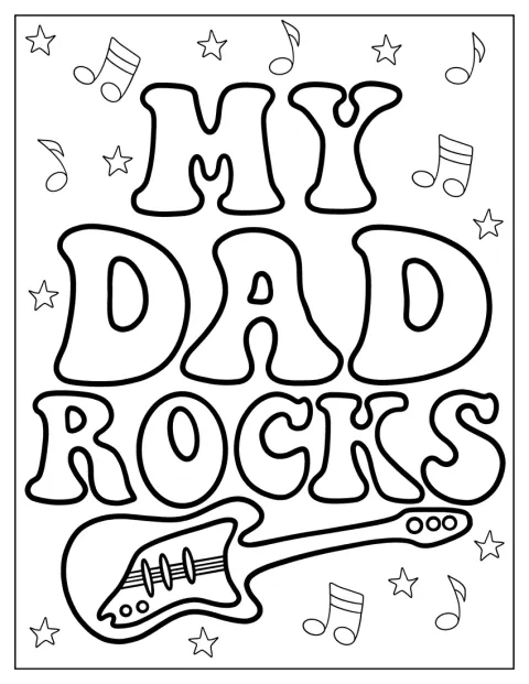 Les mots « Mon papa est génial » accompagnent une guitare électrique.