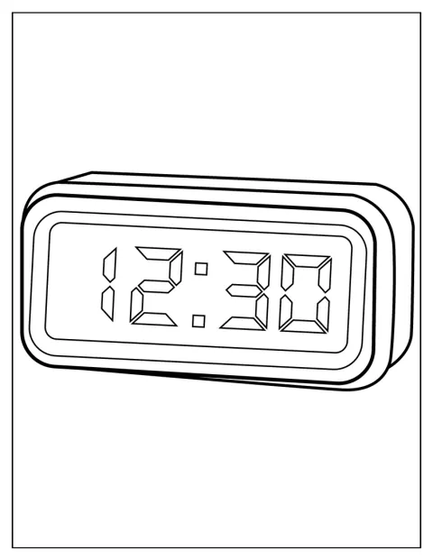 Ein Wecker mit digitaler Anzeige ist als einfache Umrisszeichnung dargestellt.