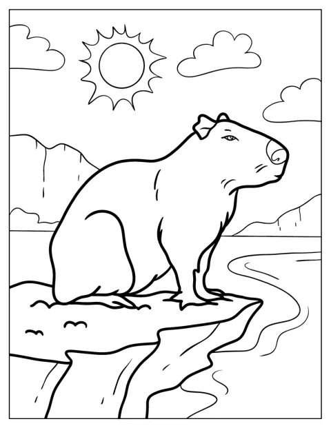 Ein naturgetreues Capybara steht am Rand einer steilen Klippe.