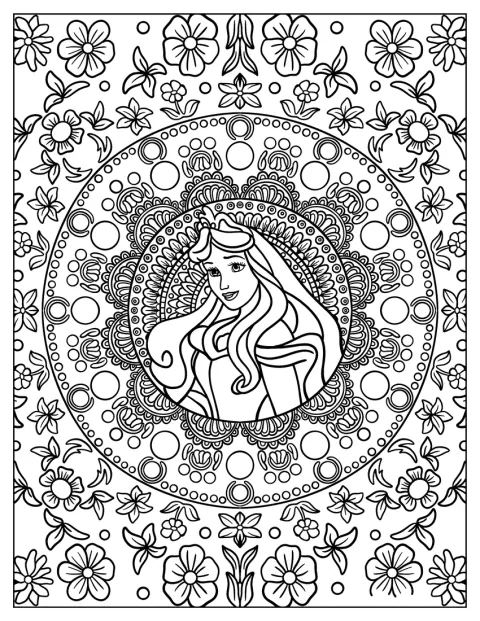 オーロラ姫が花模様の曼荼羅の中心に描かれています。