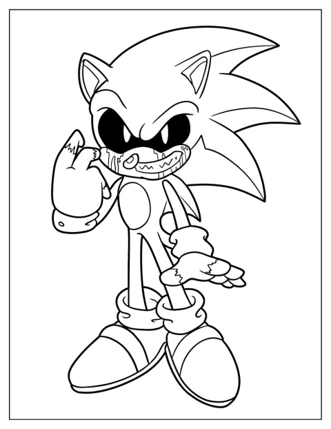 手袋が破れ、血に染まったSonic Exeが立っています。