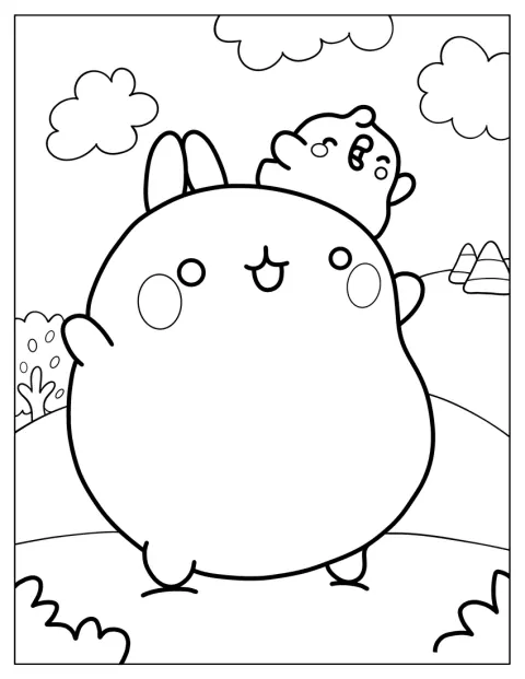 Molang og Piu Piu står side om side med enkle, tydelige konturer.