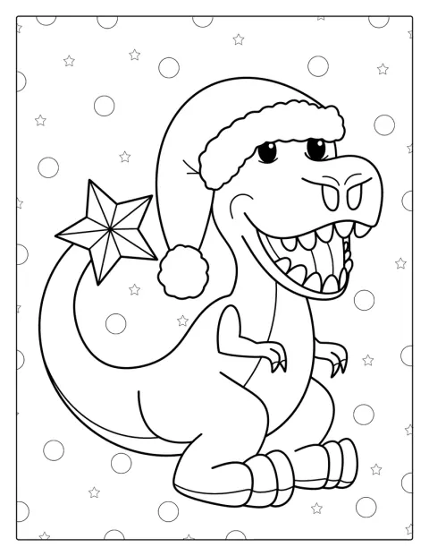 Tyranozaur w bożonarodzeniowym wydaniu pozuje wśród świątecznych ozdób.