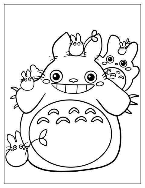 Flera små totoros leker tillsammans med den stora Totoro.