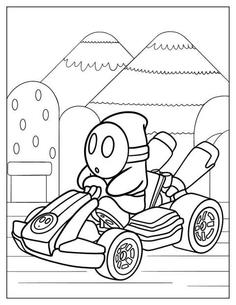 Shy Guy susar fram i en gokart.