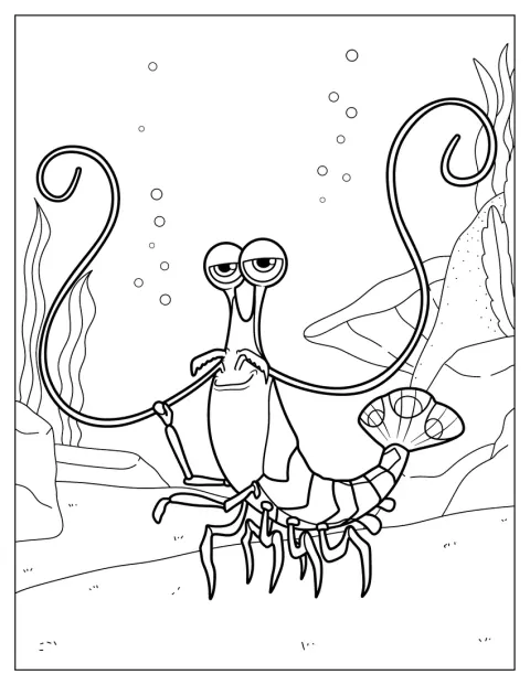Jacques the Shrimp står med sine små rejerben.