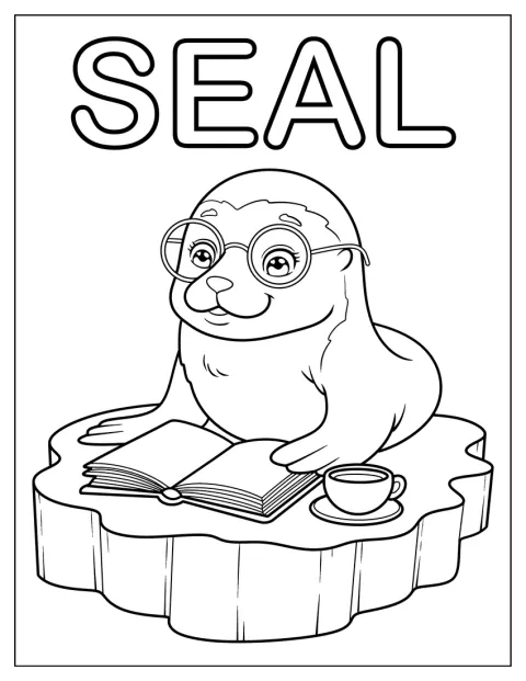 En sel med briller leser en åpen bok.