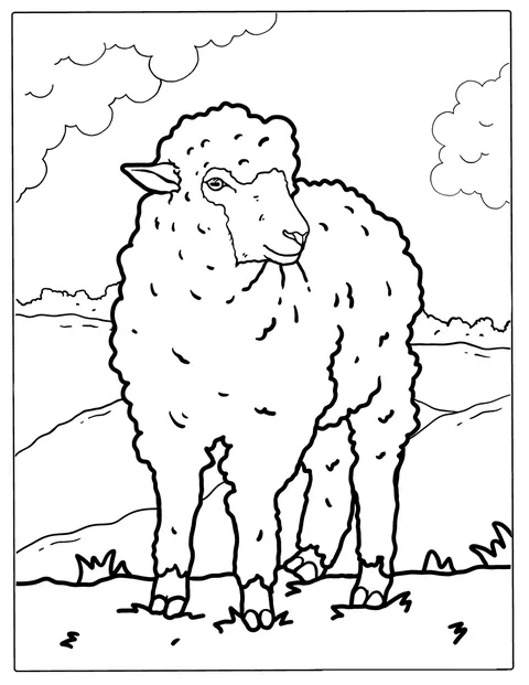 Un mouton au pelage détaillé est représenté de face.