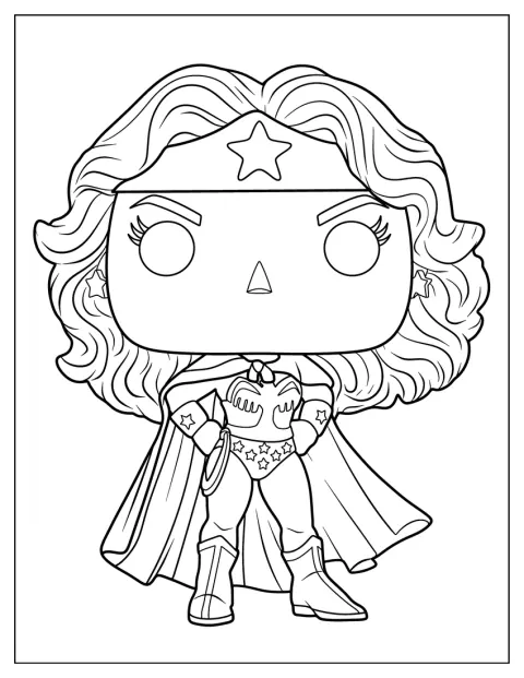 Uma figura Funko Pop representa a Mulher-Maravilha.