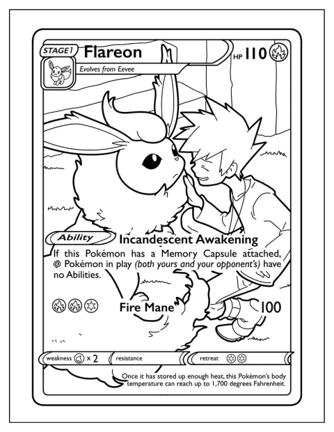 Na kartě je Flareon obklopený žhnoucí energií při probuzení své síly.