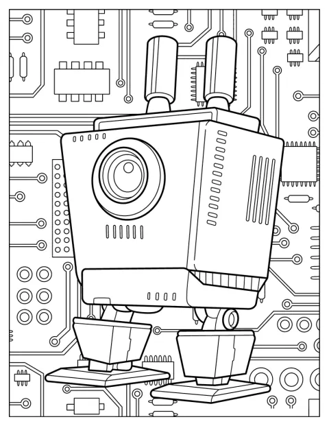 Egy retró robot áll, mellkasán gombokkal és fején egyetlen lencsével.