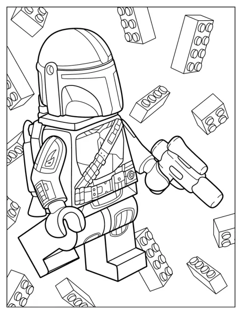 Lego-hahmoksi rakennettu mandalorialainen seisoo paikallaan.