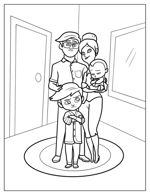Boss Baby Coloring Page Of Tim And Ted With Their Parents