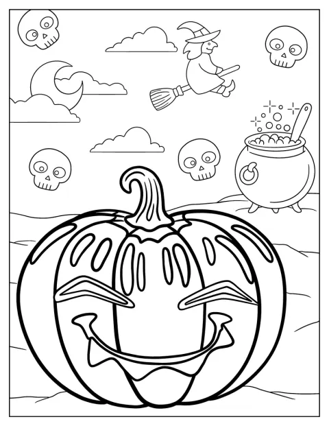 En pumpa med ett klassiskt halloweenansikte står ensam.