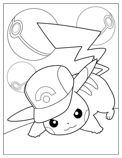 Met een pet op neemt Pikachu een vechthouding aan.