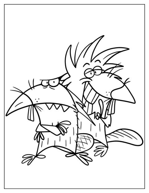 The Angry Beavers -sarjan majavat näkyvät selkeinä ääriviivoina.
