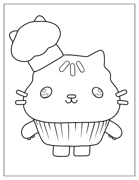 Cakey Cat vidáman mosolyog egyszerű, aranyos formában.