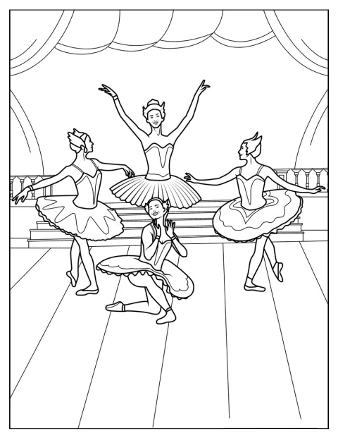 Ballerinor dansar tillsammans i en scen inspirerad av Svansjön.